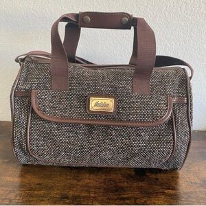 VTG Brown Tweed Carry On overnight weekender Handbag with Gold Accents